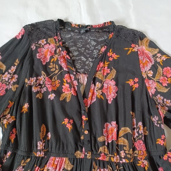 Torrid Mini Challis Shirt Dress Black Pink Floral Flowy Rayon Plus Size 2X  2 - Picture 4 of 12